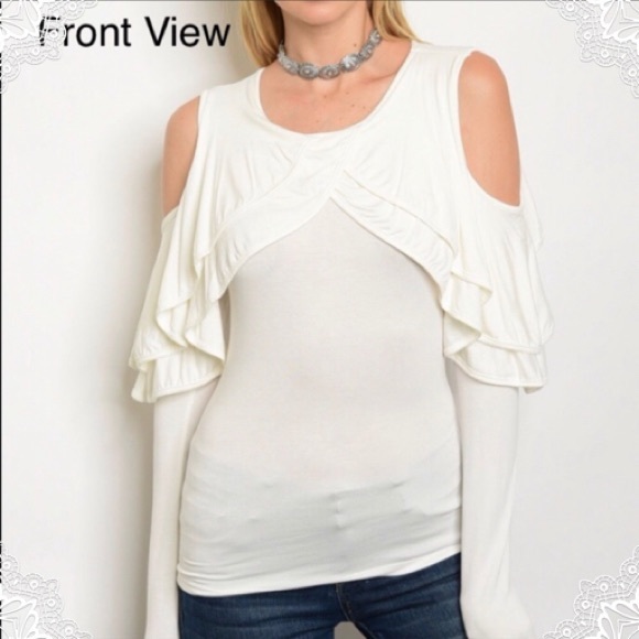 White Ruffle Cold Shoulder Top - Picture 3 of 8